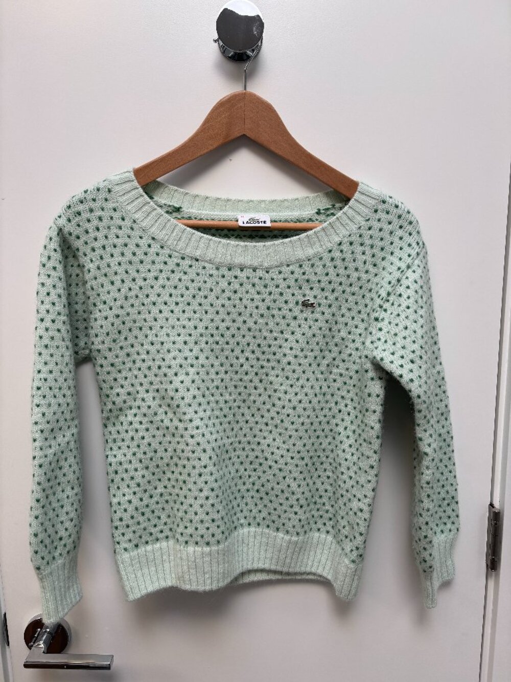 Vintage Lacoste Wool Polka Dot Sweater Womens M Mint Green 42